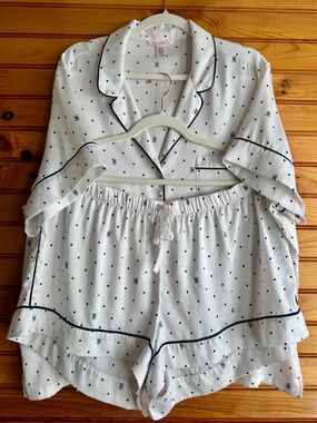 Victoria’s Secret Satin Polka Dot Pajama Set White Navy XXL Sleepwear